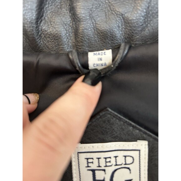 Field Gear Womens Black Leather Parka Coat Fox Tail Removable Hood Large - Picture 3 of 16